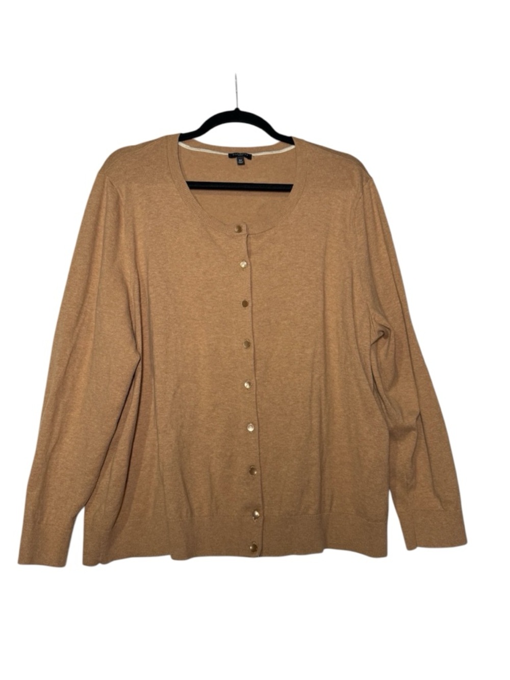 Talbots Button Front Cardigan Camel Brown Size 3X Knit Soft Cotton Minimalist